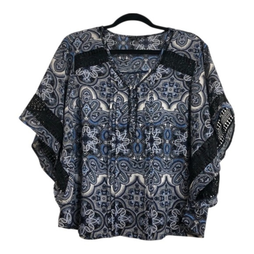 Zac & Rachel Sz XL Multicolour Boxy Blouse Relaxed Fit Kimono Lace Trim Sleeves